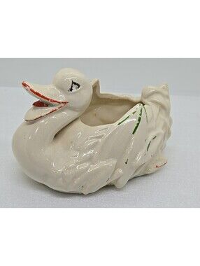 Vintage McCoy White Duck Ceramic Planter 1950s -READ